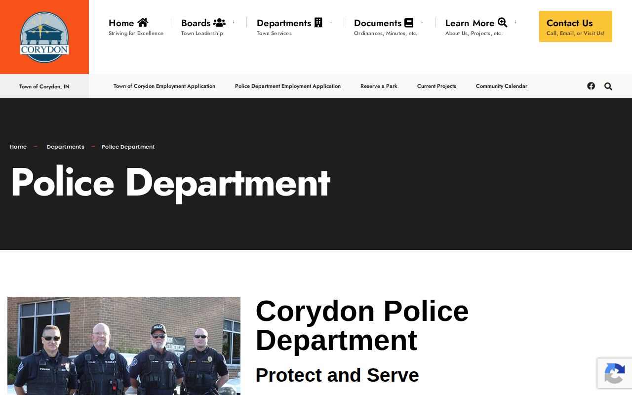 Corydon Police Department official arrest records contact page in Harrison County