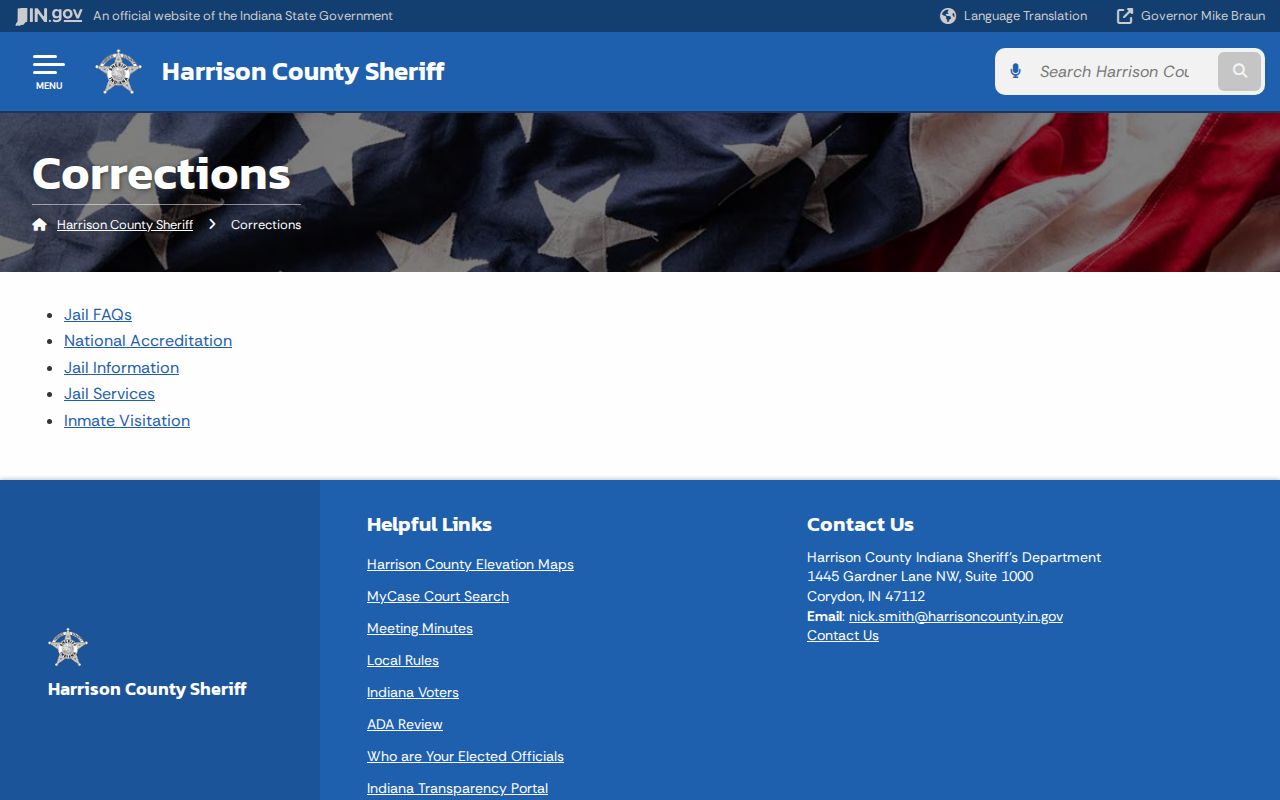 Harrison County corrections page without a public arrest roster